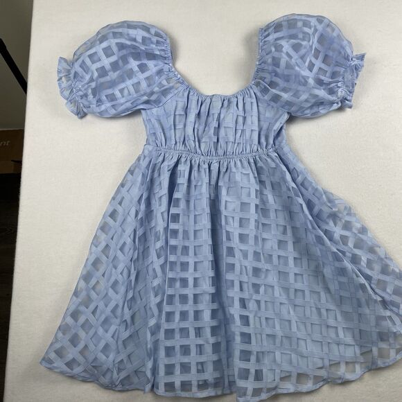 Babydoll Puff Sleeve Mini Dress Light Blue Sheer Princess Fairy Kawaii-S - Picture 10 of 13